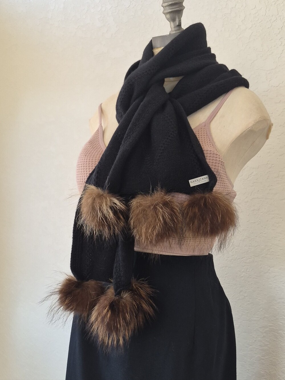 Harricana Par Mariouche Knit Scraf With Real Fur Pom Pom